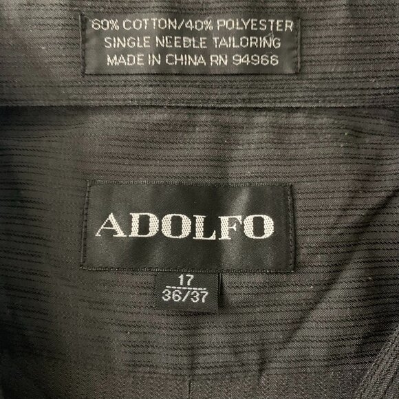 Adolfo Button Up Long Sleeve Shirt XL Black Textured Stripes Pocket Collared - Picture 6 of 6